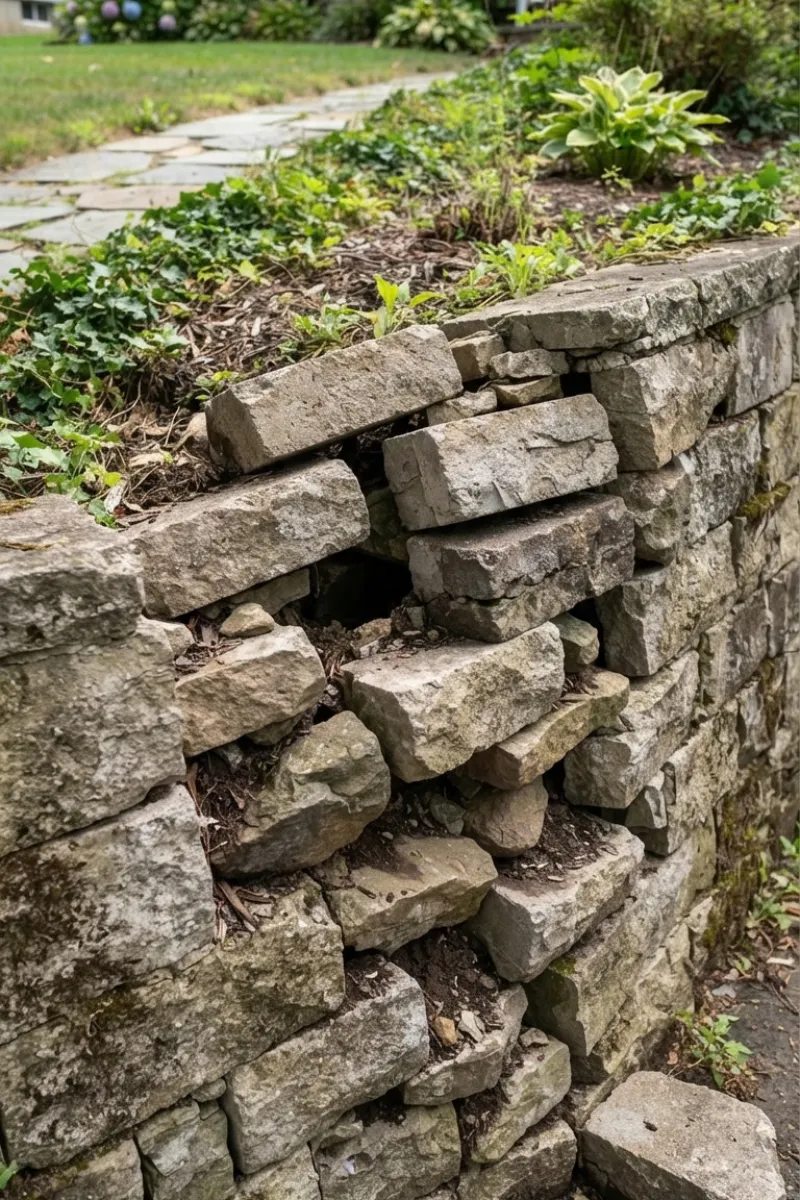 Displaced Blocks Stones or Bricks in Retaining Walls