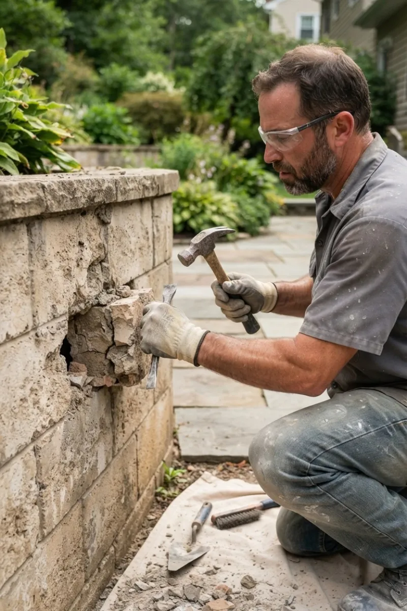 Replacing Damaged Masonry Units in Retaining Walls
