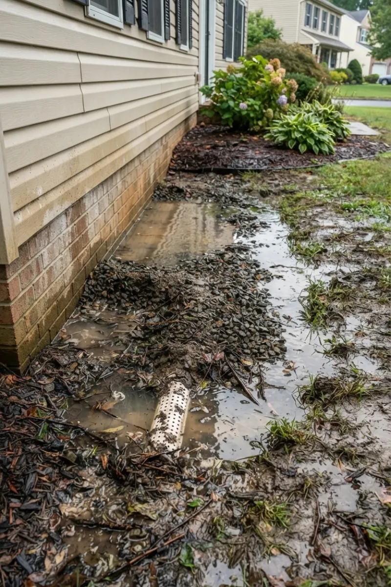 Exterior French Drain System Showing Poor Drainage Problems in New Jersey