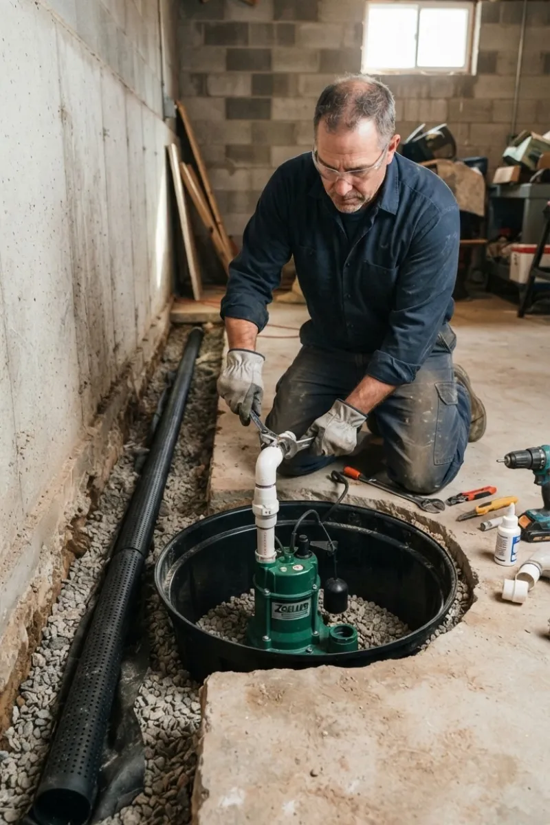 Sump Pump Integration with Basement Drainage Services by Optane Masonry in New Jersey
